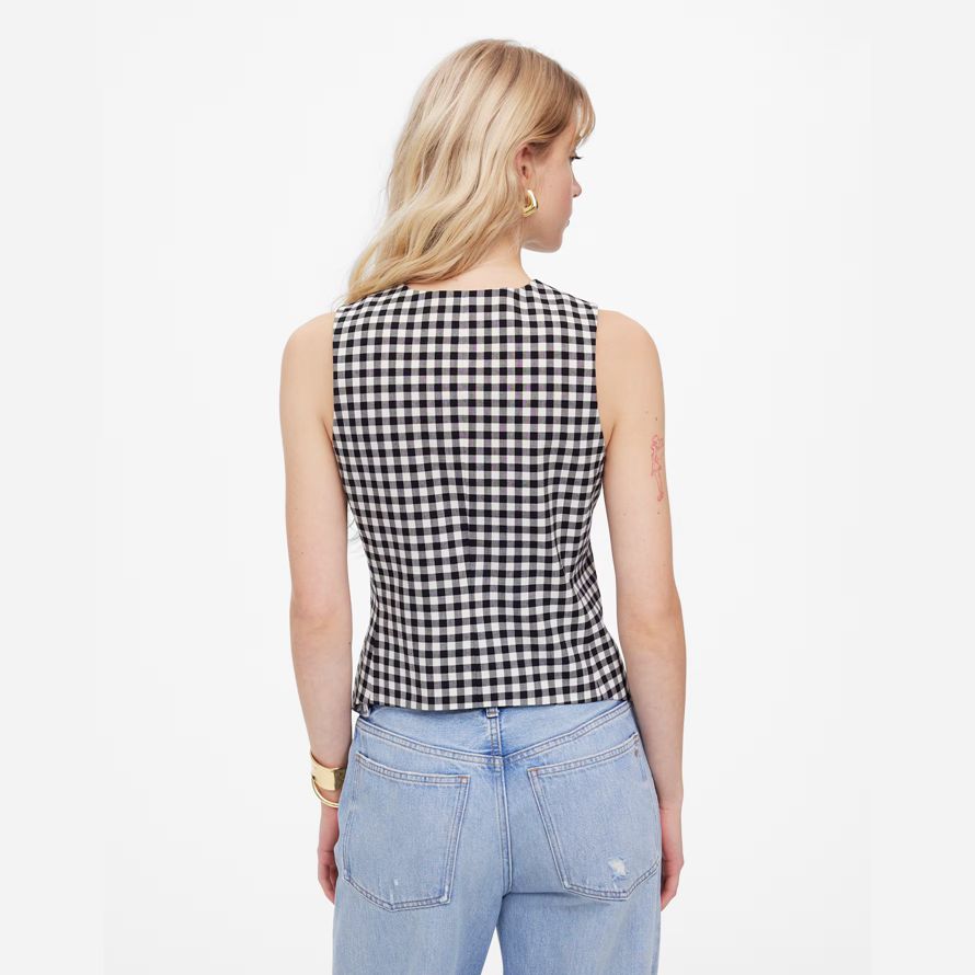black white madewell single-breasted crewneck womens vest