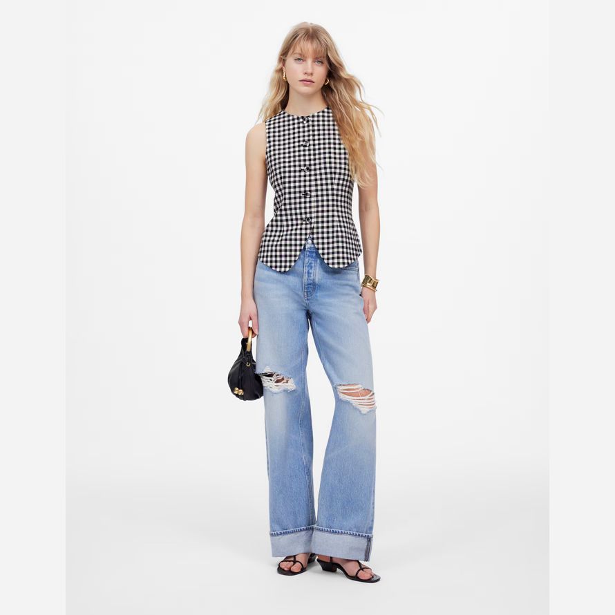 black white madewell single-breasted crewneck womens vest