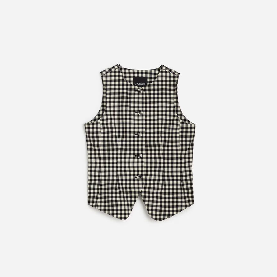 black white madewell single-breasted crewneck womens vest
